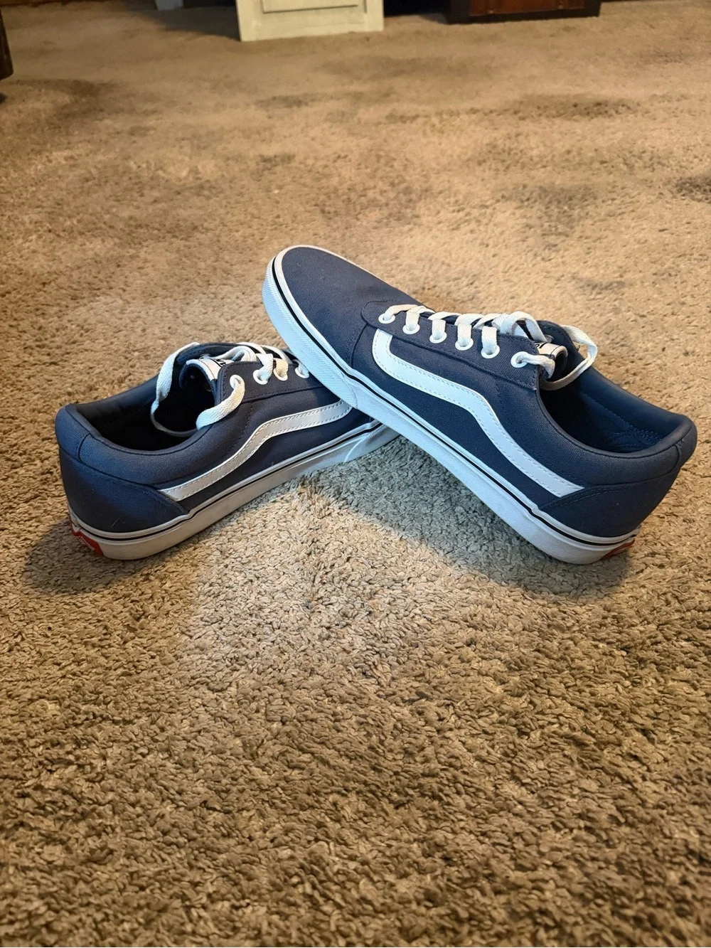 Vans Navy Canvas Low-Top Sneakers with White Side Stripe